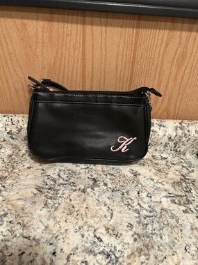 Black Women’s Wristlet Pouch with Pink Script Accent